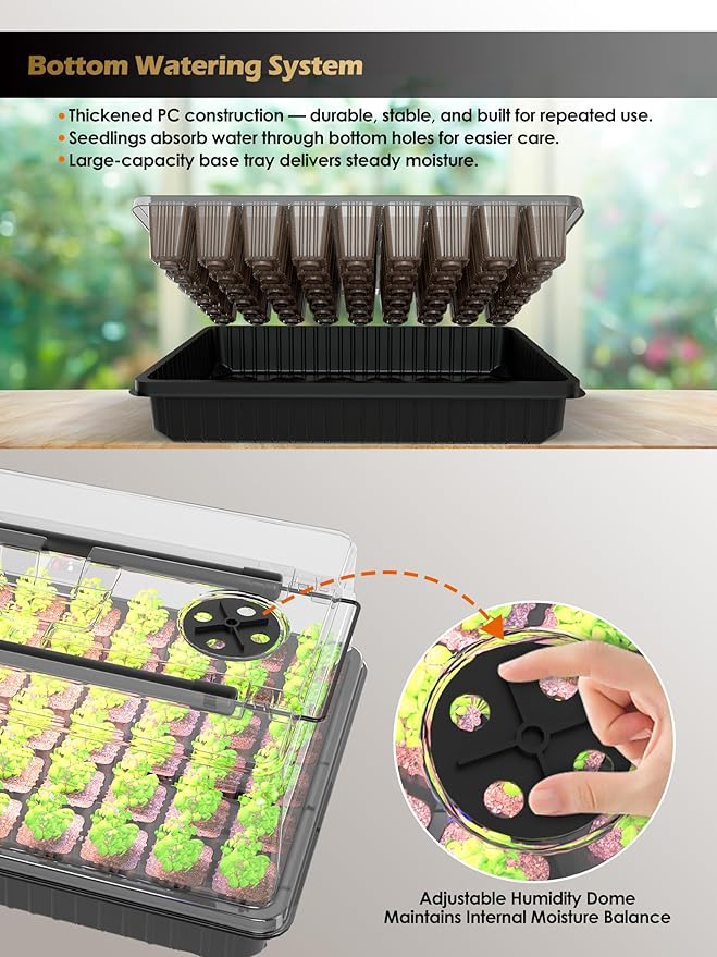 GLOWRIUM Seed Starter Tray with Full Spectrum Grow Light,54-Cell Seed Starter Kit with Humidity Dome,6-Setting Auto Timer,Adjustable Brightness for Indoor Plant (1-Pack)