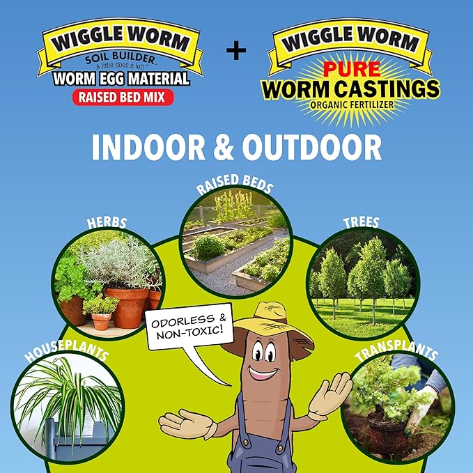Combo Package - 15lbs Pure Earthworm Castings Organic Fertilizer and 80lbs Worm Egg Material Raised Bed Mix Plus for Indoor/Outdoor Gardening