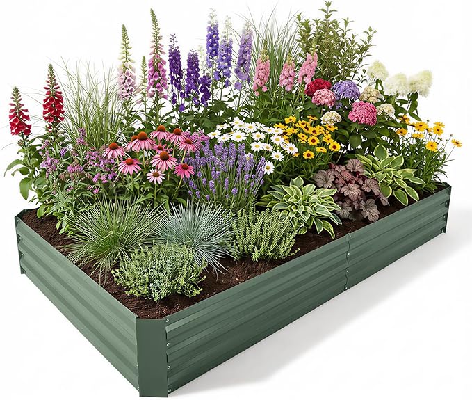 Aoodor 8 x 4 x 1 ft Outdoor Raised Garden Bed, Reinforced Galvanized Steel Planter Box for Vegetables, Herbs, and Flowers