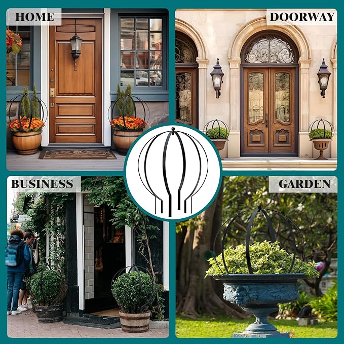 Set of 4 Large Metal Trellis Obelisks Sturdy Round Circle Trellis for Climbing Plant Support Indoor Outdoor Potted Vines, Cucumbers & Flowers, Patio Doorway Garden Decor (18.5"x15")