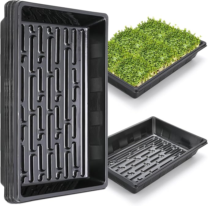 Sckee Upgraded 10 Pack Plant Growing Trays Seed Starting Tray Microgreens Growing Trays Seedling Plant Germination Starter Tray Transplant Fodder Flats, No Holes, No Leakage, Reusable (1017)