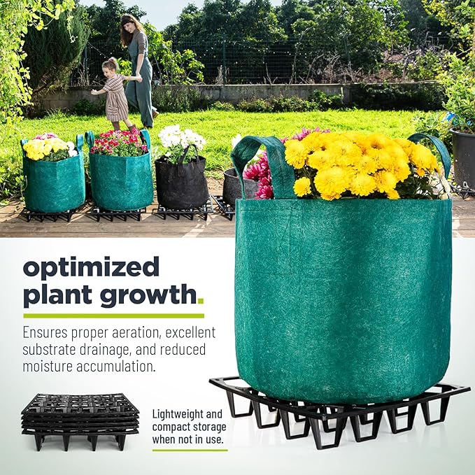 Plant Riser – Modular Pot Spacer for Grow Bags, Planters & Containers – UV-Resistant Drainage Tray for Airflow, Root Health & Cleaner Surfaces (Standard Black, 7 Pack)