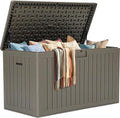 YITAHOME 220 Gallon Extra Large Deck Box, Double-Wall Resin Outdoor Storage Box with Flexible Divider for Patio Cushions Pool Supplies Garden Tools, 990 lbs Load Capacity, Lockable (Light Brown)