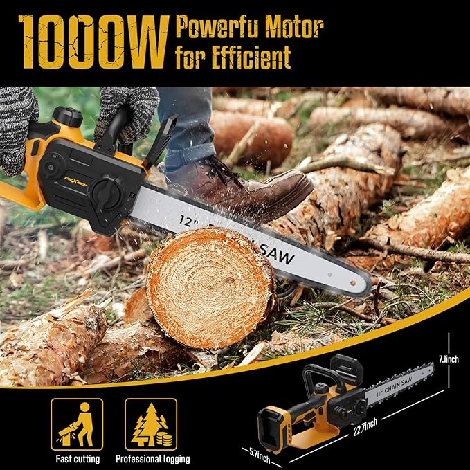 Mini Chainsaw for Dewalt 20V Max Battery, 12 Inch Electric Chainsaw Cordless with Security Lock, Hand Held Chain Saw for Wood Cutting, Tree Saw Trimming and Branch Pruning (Battery Not Included)