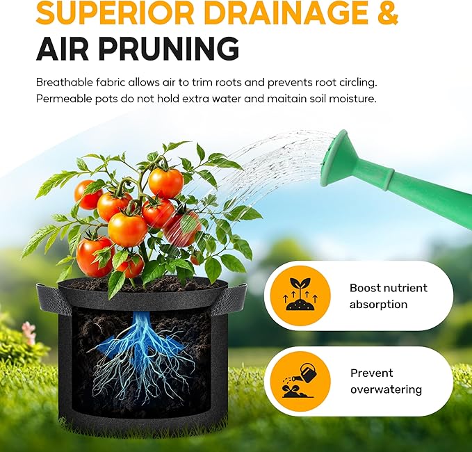 HealSmart Plant Grow Bags 3 Gallon 20-Pack, Tomoato Planter Pots with Handles, Aeration Nonwoven Fabric, Heavy Duty Gardening Planter for Vegetable, Herbs and Flowers, Black New