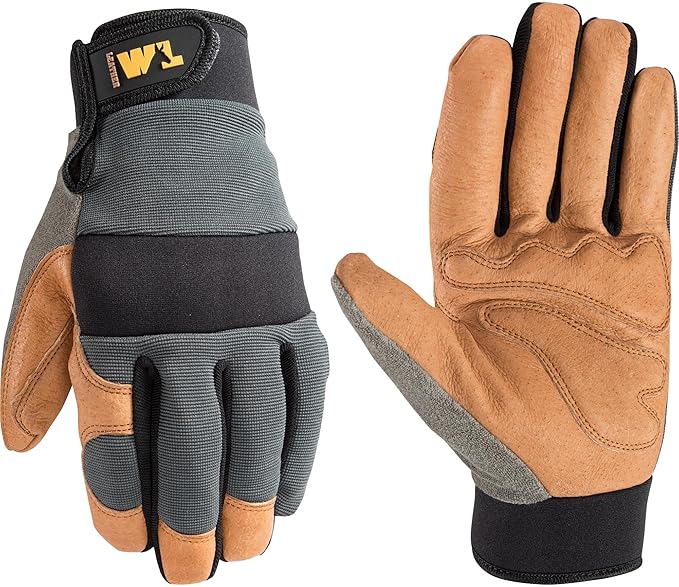 Wells Lamont Men's Heavy Duty Leather Palm Hybrid Spandex Work Gloves, Medium (3236M), Gray