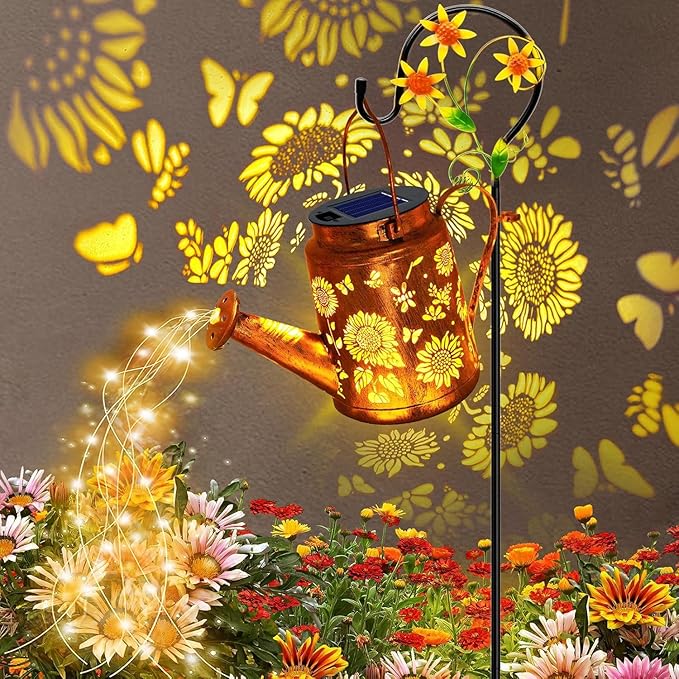 Big Solar Lanterns Outdoor Waterproof, Gift for Mom Grandma Women Wife Daughter Mother's Day, Sunflower Watering Can Light with Shepherd Hook, Hanging Lantern Solar Path Light, Yard Patio Garden Decor