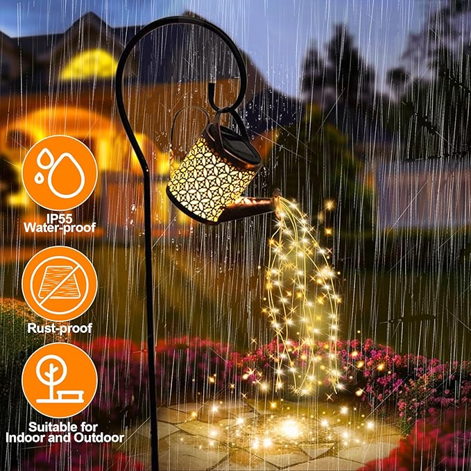 ZKLiLi Solar Watering Can with Cascading Lights Garden Decorative, Waterfall Outdoor Waterproof, Hanging Solar Lantern, Yard Decor,Gifts for Mom Grandma Women Birthday
