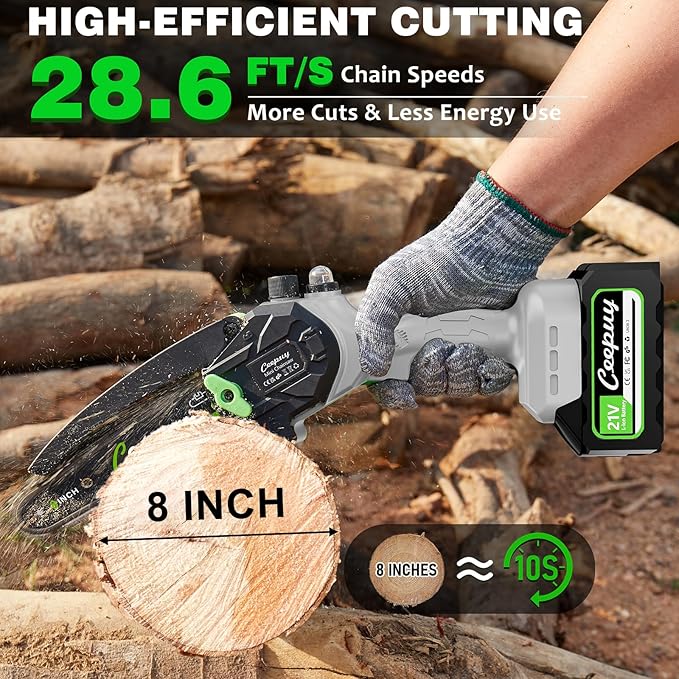 Mini Chainsaw Cordless 8 Inch with 2x 4000mAh Batteries, Portable Electric Chain Saw, Automatic Oiler, Battery Powered Small Handheld Saw, Security Lock Trees Branches Trimming, Wood Cutting, 2026
