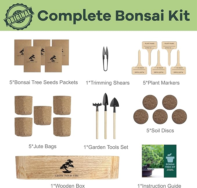 Bonsai Tree Kit for Beginners - Unique DIY Japanese Bonsai Trees,Crafts for Adults, Ideal Gardening Birthday Gift for Women & Men,Complete Indoor Plant Kit
