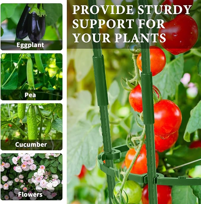 2-Pack 35 Inches Tomato Cages for Garden, Tomato Cage, Tomato Plant Support, Heavy-Duty Tomato Trellis with Height Adjustable Rings for Garden Climbing Plants with Twist Tie & Gloves