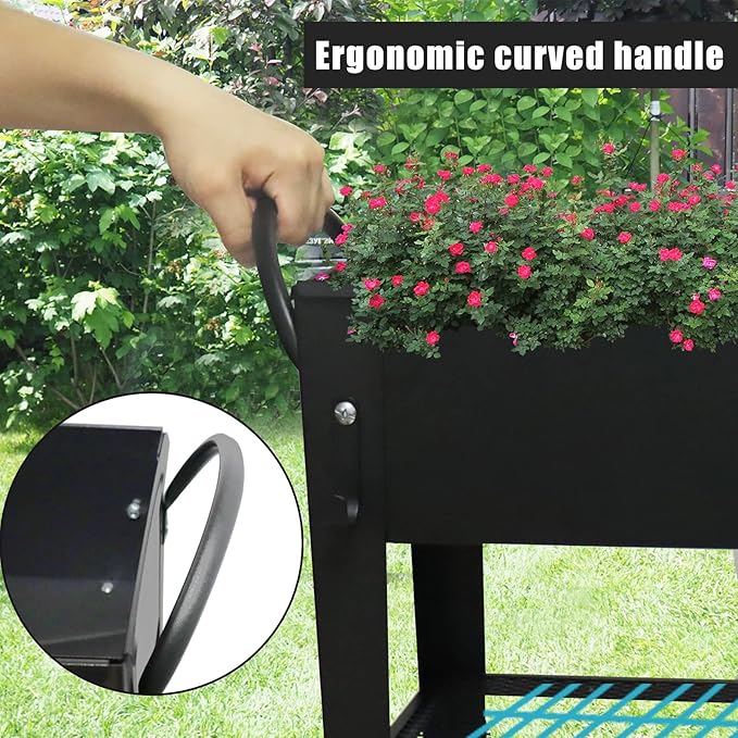 Raised Garden Planter Beds with Wheels Legs, Large Planters Box for Indoor Outdoor Plants,Metal Galvanized Elevated Rectangle Herb Planter Box for Vegetables Flower Patio 31.5" H