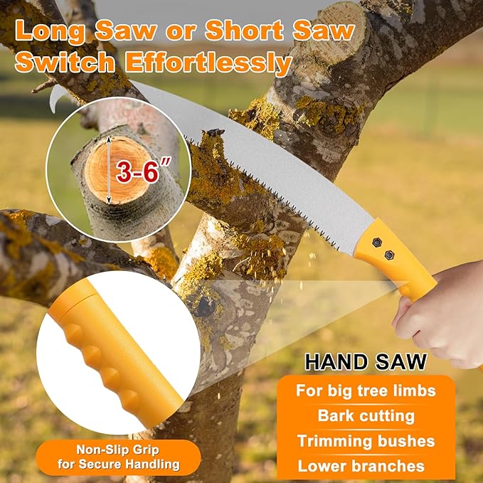 9.5FT Manual Pole Saw -Lightweight Tree Trimmer with Manganese Steel Blade for Garden & Yard Maintenance -Lightweight Branch Trimmer for Yard, Garden & Patio Maintenance, Reach High Branches with Ease