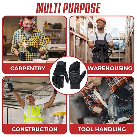 HANDLANDY Work Gloves Mens & Women, Utility Safety Mechanic Working Gloves Touch Screen, Flexible Breathable Yard Work Gloves (Medium, Black)