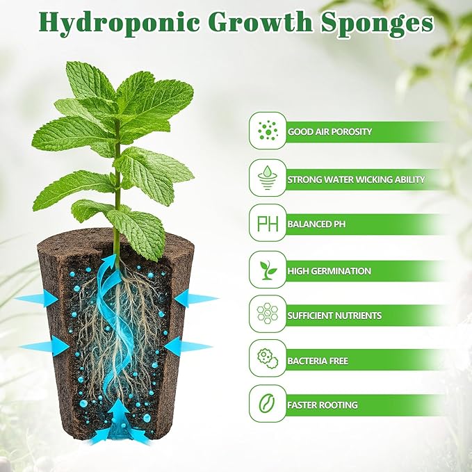 YBB 50 Pcs Hydroponic Growth Sponges, Seed Starter Pods Rapid Rooter Plugs Replacement Compatible with Aerogarden iDOO Hydroponic Garden System with 60 Labels