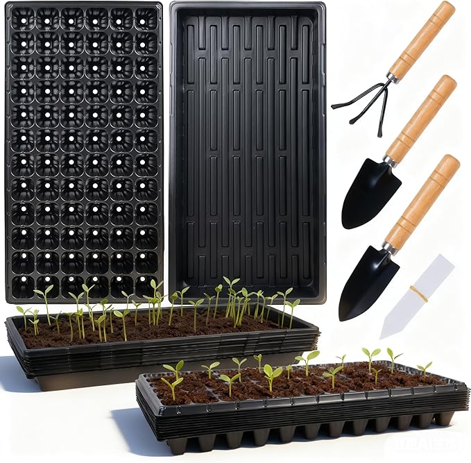 Hourleey 20 Pack Trays Include 10 Pack 1020 Seed Starter Trays and 10 Pack 72 Cell Plug Trays, Thick Durable Plastic Plant Nursery Tray, Propagation Tray for Seedlings Microgreens Fodder Plant