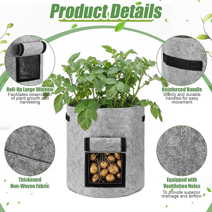 8 Pcs 15 Gallon Potato Grow Bags Garden Planting Bag Vegetable Grow Bags with Flap and Handle Thickened Nonwoven Fabric Pots Thick Fabric Garden Containers for Potato Tomato Vegetables