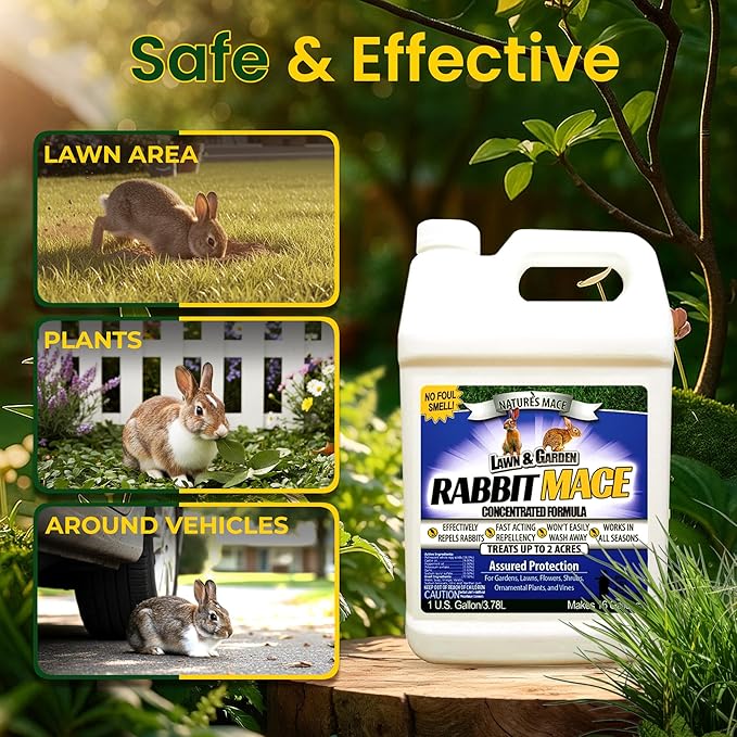 Nature’s MACE Rabbit Mace, Rabbit Repellent for Outdoors, 1 Gallon Concentrate, Covers 2 Acres, Rabbit Deterrent Spray for Lawn, Yard, Garden, Landscape, Safe to Use Around People, Pets, & Plants