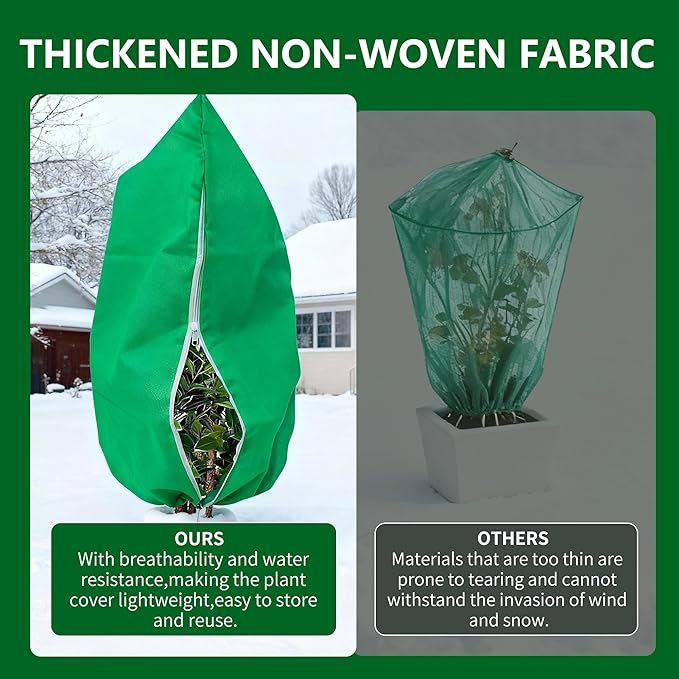 Plant Covers Freeze Protection, 5 Pack Frost Covers with Zipper Drawstring (31.5" x 47.3") Plant Protection Cover Bags for Outdoor Winter Frost Cold Weather Shrubs Trees Jacket Covers, Green