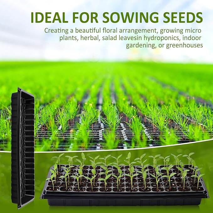 Vesici 32 Pack Seed Starter Trays, 72 Cell Seedling Trays with 1020 Flat Tray, Deep Plug Nursery Plant Pots for Germination, Water Collection, Indoor Outdoor Seed Starting & Transplanting