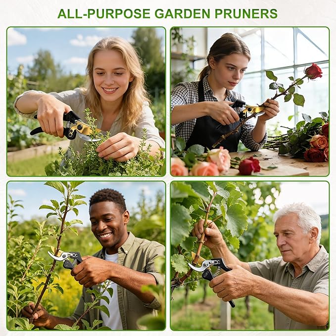Pruning Shears for Gardening Heavy Duty Bypass Garden Shears With SK5 Steel Blade Professional Hand Pruners Clippers Sharp Scissors Tools for Weak Hands Yard Rose Flower Snip Trimming Plant Branches