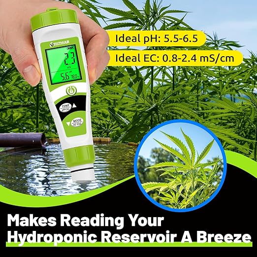 UIUZAMR pH Meter for Hydroponics PPM EC Meter for Water Hydroponics Simultaneously Display Tester for Plant Nutrients pH Conductivity Meter for Reservoir Tank Hydroponic Water System