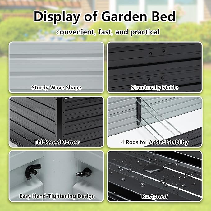 Galvanized Raised Garden Bed 8x4x2ft Outdoor Planter Box Galvanized Steel Garden Bed Kit for Vegetables, Flowers, Herbs and Succulents Black
