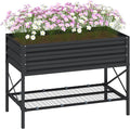 Outsunny Raised Garden Bed with Galvanized Steel Frame, Storage Shelf and Bed Liner, Elevated Planter Box with Legs for Vegetables, Flowers, Herbs, Dark Gray