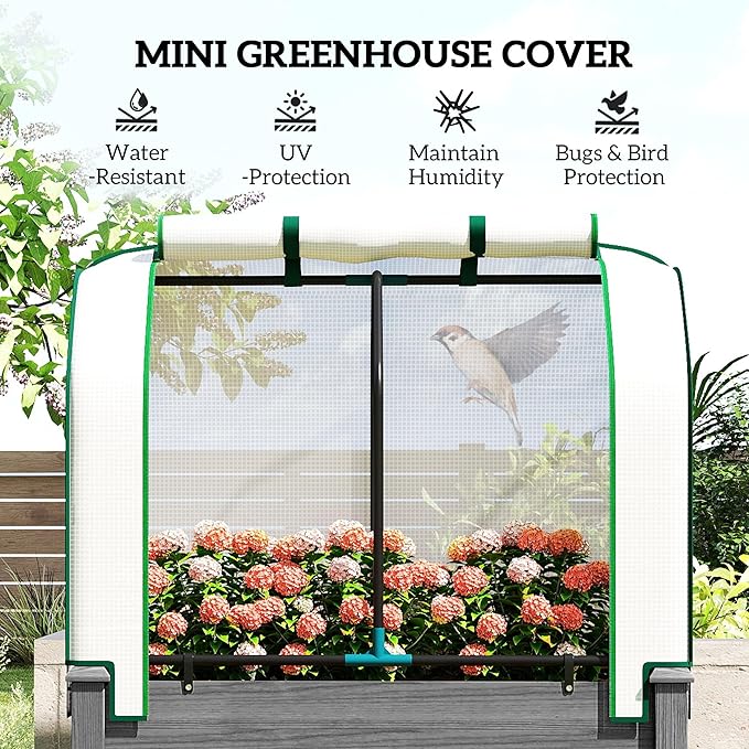 Outsunny Raised Garden Bed with PE Greenhouse Cover Outdoor Elevated Wood Planter Box for Herbs and Vegetables, Use for Patio, Backyard, Balcony, 35 x 22 x 47 inch, Dark Gray