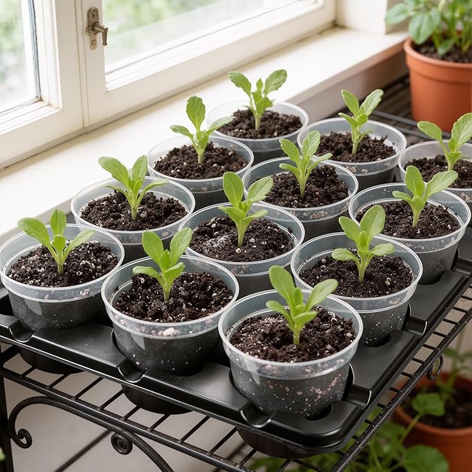 homenote 4 Inch Seed Starting Trays 5 Pack, 12-Cell Seedling Starter Trays for Indoor Outdoor Growing, Plant Starter Germination Trays for Pots Seedlings Compatible with 4" Nursery Pots