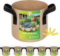 iPower 5-Pack 2 Gallon Plant Grow Bags Thickened Nonwoven Aeration Fabric Pots Heavy Duty Durable Container, Strap Handles for Garden, Tan New