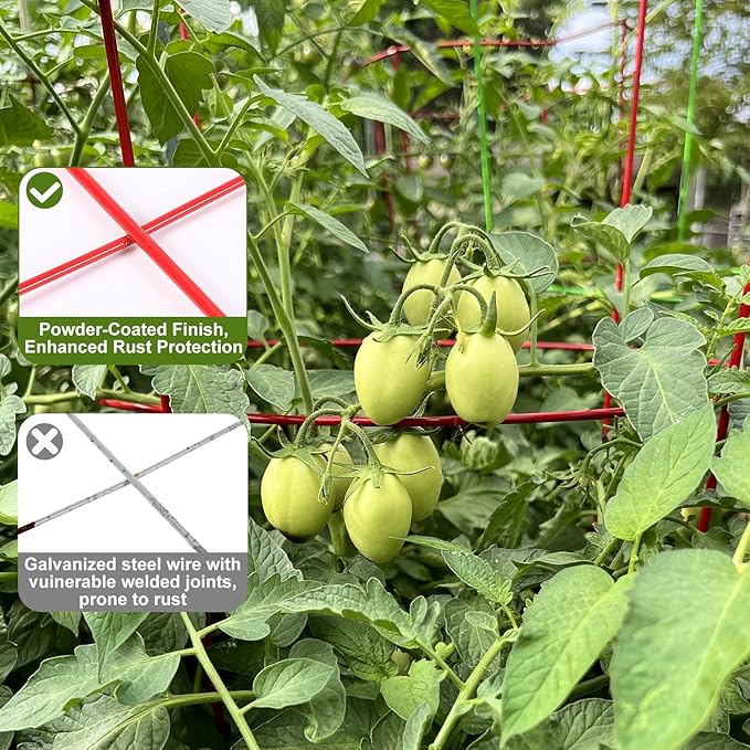 8 Pack Tomato Cages 39 Inch (H) Heavy Duty Square Tomato Cages Powder Coated Steel Plants Support Garden Trellis Stakes for Cucumber, Peas, Vegetables Climbing Plants