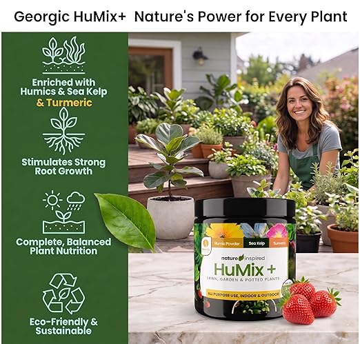 HuMix+ Humic Powder with Seaweed Extract, Turmeric and sea kelp Extract – Natural Soil Conditioner, Root Booster & Organic Plant Food for Vegetables, Flowers, Lawns, Houseplants & Garden Soil