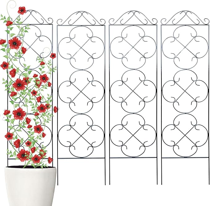 Garden Trellis 4 Pack 56'' H x 13.8'' W Metal Plant Climbing Trellis Suitable for Potted Plants Indoor and Outdoor Climbing Plants Flower Ivy Clematis Black