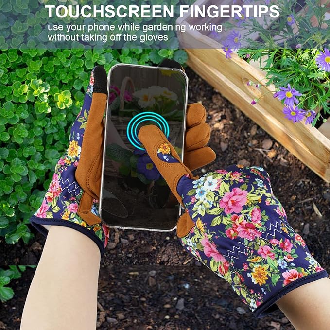 Leather Gardening Gloves for Women Thorn Proof Garden Gloves Touch Screen Working Gloves Gifts,M
