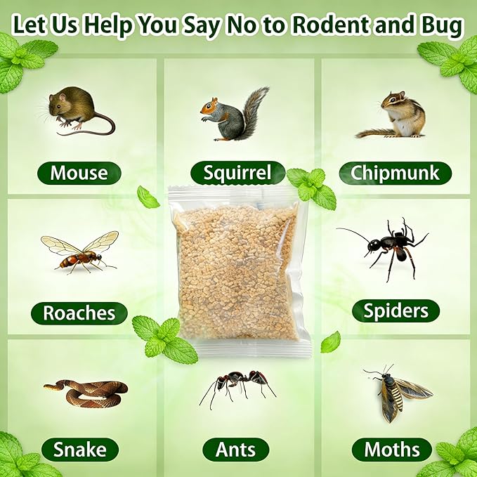 Mouse Repellent Pouches Squirrel Repellent 10Pack with Peppermint Oil: Natural Rodent Repellent Indoor to Get Rid of Rats, Mice, Squirrels - Rat Repellents for House, Car, and Outdoor