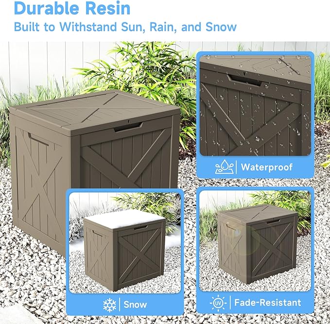 ROJIK 33 Gallon Deck Boxes Outdoor Waterproof, Weatherproof Lockable Storage Box with Lid and Side Handles, Resin Outdoor Storage Bench for Patio Furniture Cushions, Garden Tools (Black, 33 Gallon)