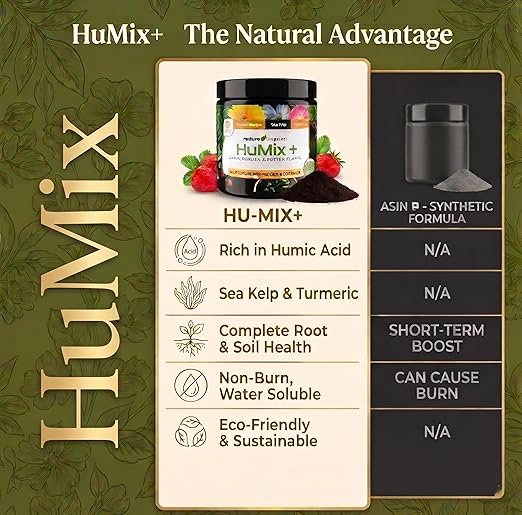 HuMix+ Humic Powder with Seaweed Extract, Turmeric and sea kelp Extract – Natural Soil Conditioner, Root Booster & Organic Plant Food for Vegetables, Flowers, Lawns, Houseplants & Garden Soil