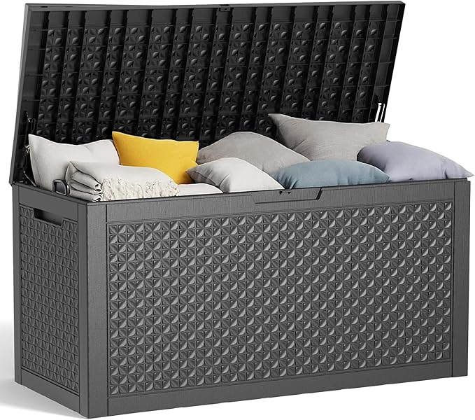 Vixzen 100 Gallon Waterproof Deck Box – Outdoor Storage Organizer for Patio & Garden（Black，100 Gallon）