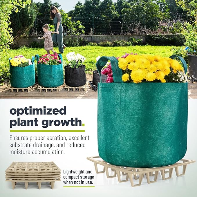 Plant Riser – Modular Pot Spacer for Grow Bags, Planters & Containers – UV-Resistant Drainage Tray for Airflow, Root Health & Cleaner Surfaces (Standard White, 5 Pack)
