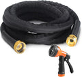 25FT Garden Hose Flexible and No-Kink, with Solid Brass Fittings, Puncture Proof, All-Weather Water Hose for Car Washing, Lawn Watering and Outdoor Cleaning(Black,25FT)