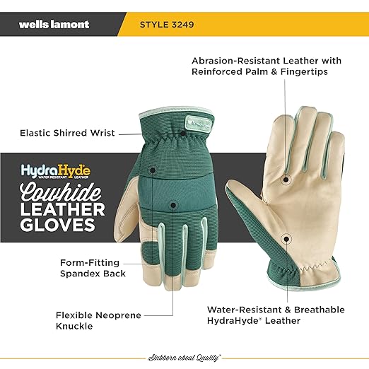 Wells Lamont Women's Work Gloves, Water-Resistant HydraHyde Gardening Gloves, Green, Large (3249L)