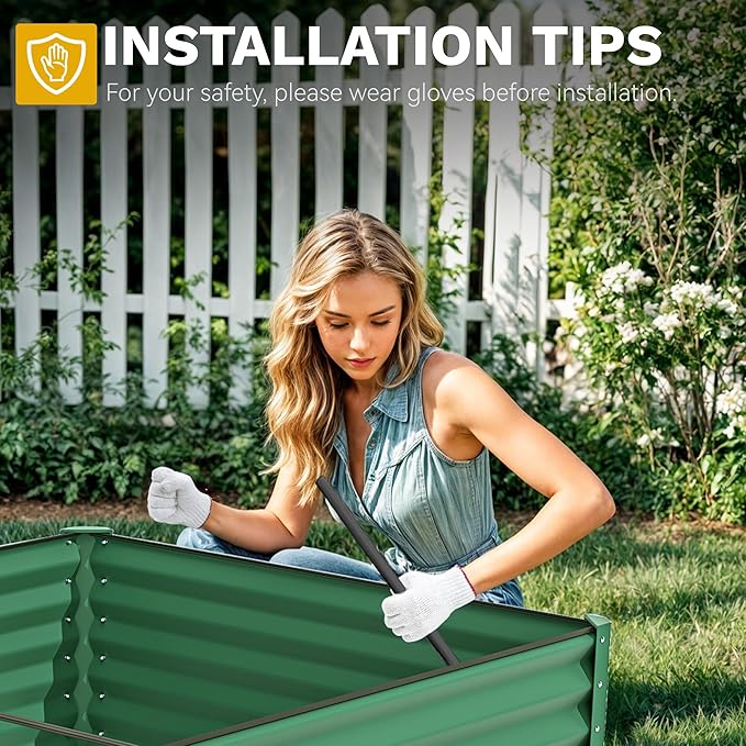 DWVO 2pcs 8 x 4 x 1.5 FT Raised Garden Bed Kit, Outdoor Galvanized Flower Bed with Safety Rubber and Gloves, Large Metal Planter Box for Vegetables, Flowers, Herbs, Fruits, Green