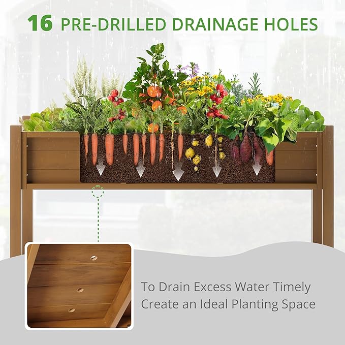 LUE BONA Raised Planter Box with Legs, 45 * 18 * 29 in, Raised Garden Bed with Tools and Storage Shelf, Weather Resistant, 3-Year Warranty, Standing Growing Bed Herb Planter for Vegetable, Brown
