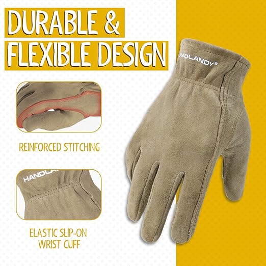 HANDLANDY Kids Genuine Leather Work Gloves for ages 3-11, Children Gardening Gloves for Boys, Girls (Small (for age2-4), Khaki)