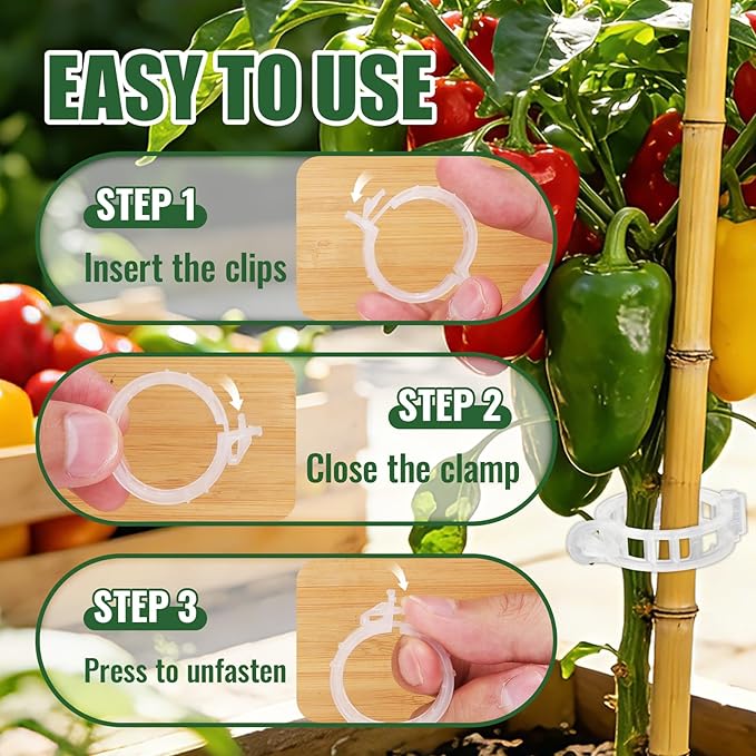 300Pcs Thickened Tomato Clips, Plastic Trellis Clips for Grape Vine, Tomato Vine, Vegetable Plants, Plant Support Clips to Help Plants Grow Upright & Healthier