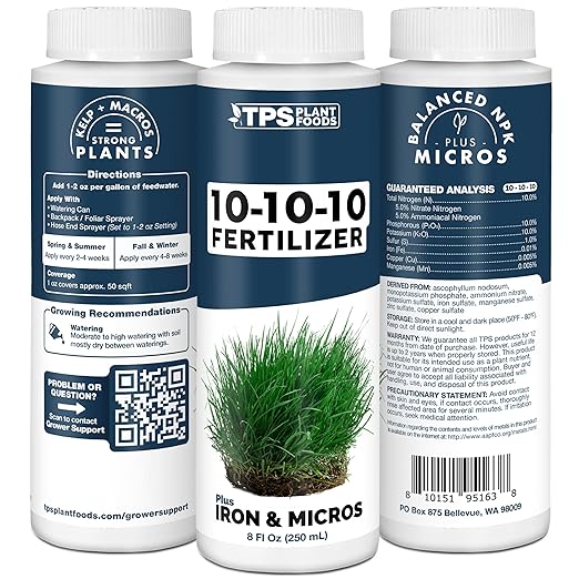Liquid 10-10-10 Fertilizer for Lawn and Garden – Balanced All-Purpose Plant Food 8 oz (250mL)