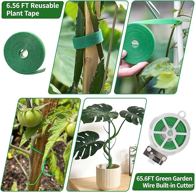 30Pcs Plant Stakes for Indoor Plants, Stackable Monstera Stake with Stem Supports & Garden Wire for Monstera, Pothos, Money Plant, Outdoor Plants