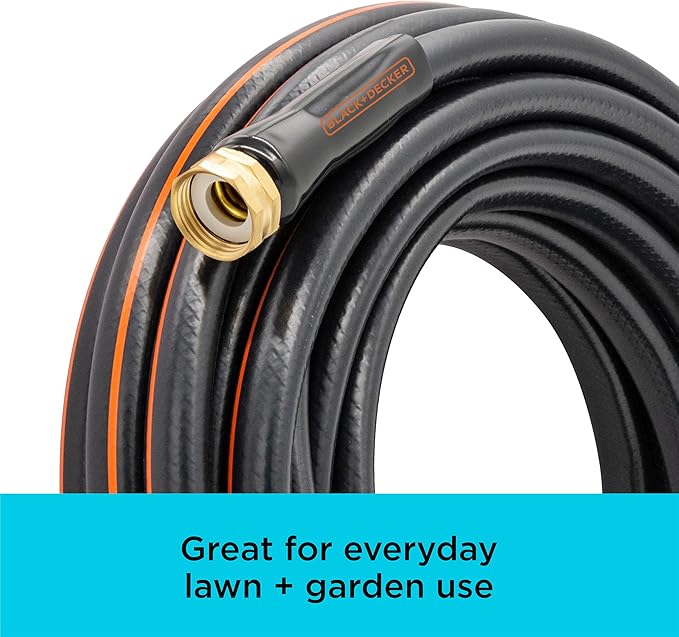 Black + Decker® Medium Duty Garden Hose – 5/8 in x 50 ft, 4-Ply Construction, 300 PSI, Solid Brass Couplings BXMHBB22178