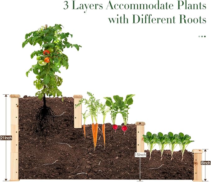 Giantex 3 Tier Raised Garden Bed Wood Elevated Planter Box Vegetable Flower Growing Bed Kit Outdoor Planting Container for Backyard Lawn Patio Planter Raised Beds, Easy Assembly 49"X49"X22"